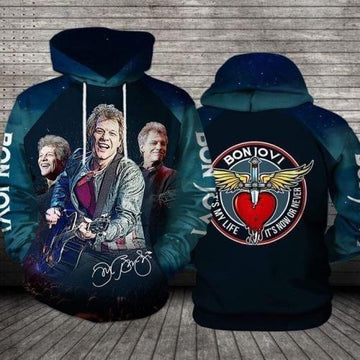 Bon Jovi Music Band Fan Gift, Bon Jovi Its My Life Its Now Or Never Signature All Over Print Hoodie