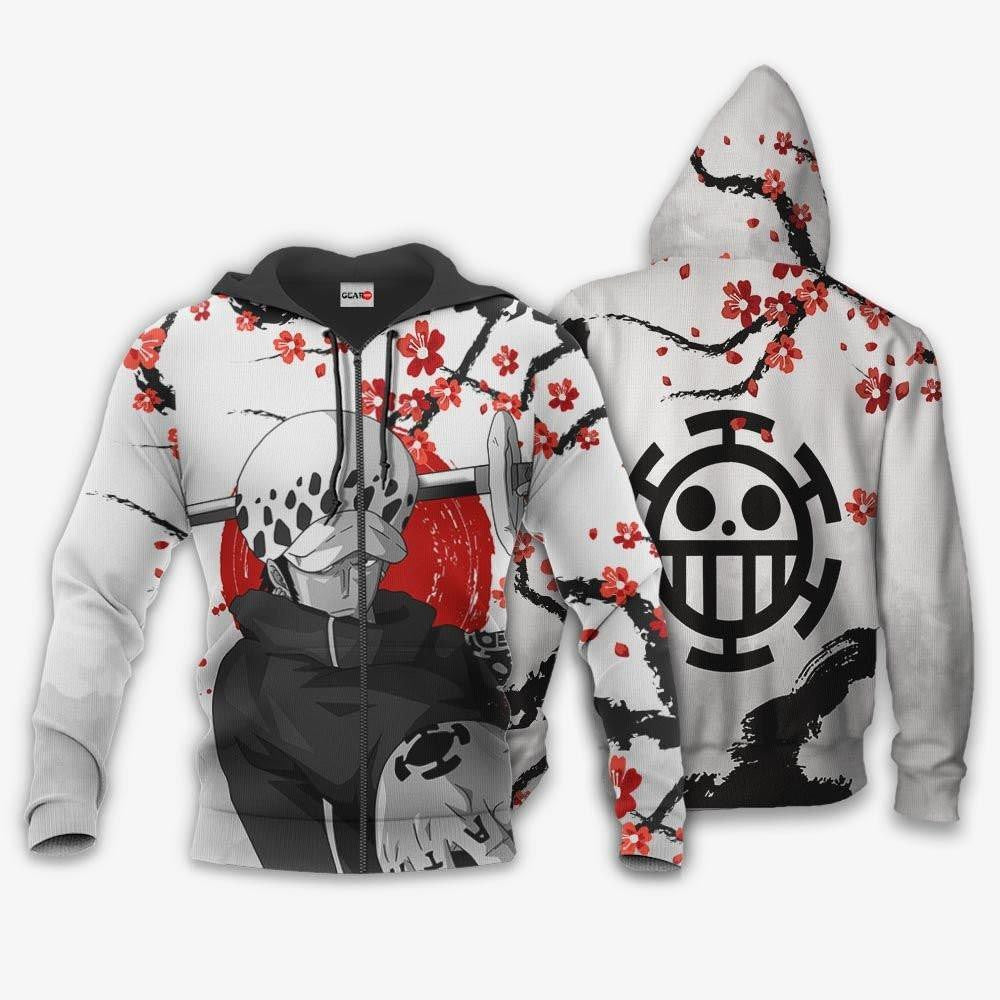 Trafalgar Law Japan Cherry Blossoms One Piece Anime 1k482 Fan Gift Stylist Unisex Cartoon Graphic Outfits Aop 3d Hoodie, Zip Hoodie