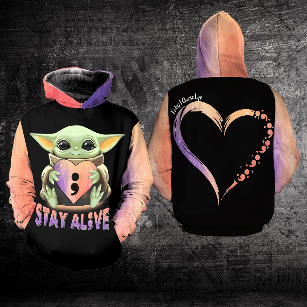 Suicide Awareness, Baby Yoda Suicide Awareness, Stay Alive Today Choose Life All Over Print Hoodie
