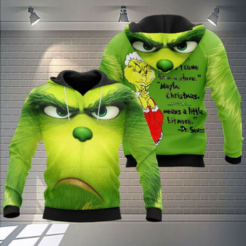 Merry Christmas Grinch Face Full Printed Sweatshirt Hoodie Hoodie Dress