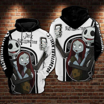 Nightmare Before Christmas Jack And Sally Taking Selfie Black White Hoodie Zip Hoodie