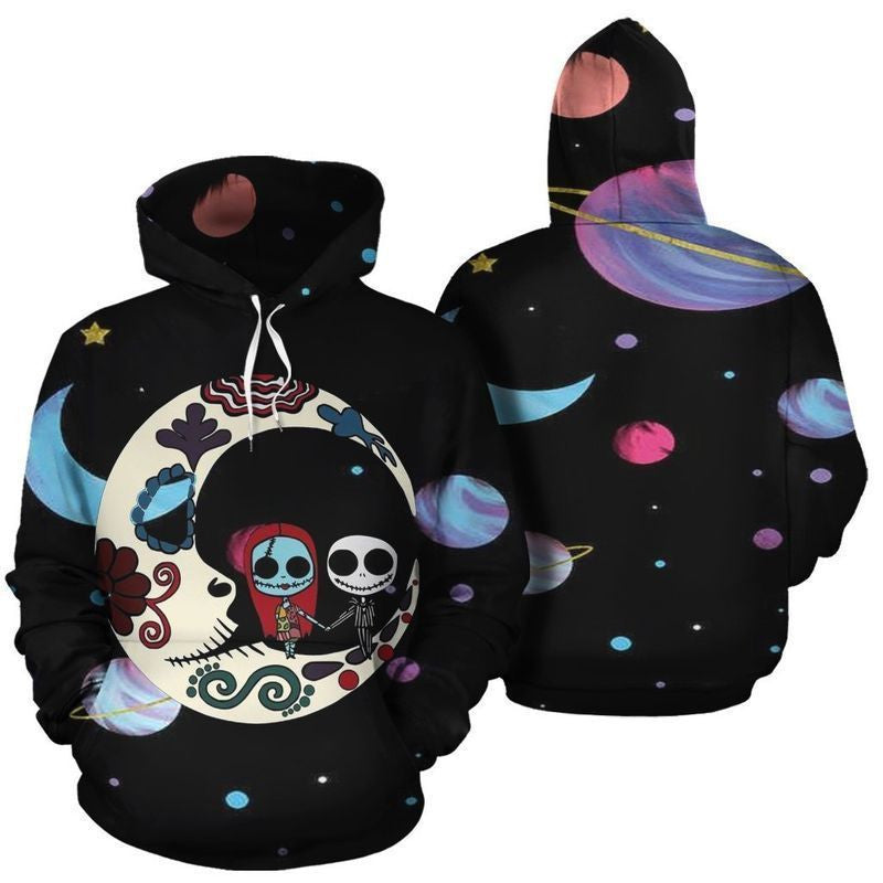 Jack Skellington And Sally On The Moon Over Print 3d Hoodie Zip Hoodie 219