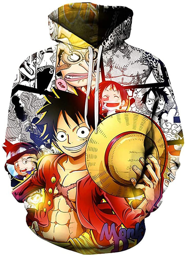 Lontse Anime One Piece Hoodie Monkey D Luffy Novelty 3d Printed Hoodies