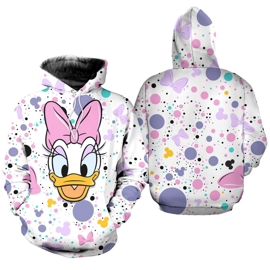 Daisy Duck Polkadot Pattern Disney Fan Gift Stylist Unisex Cartoon Graphic Outfits Aop Hoodie, Zip Hoodie