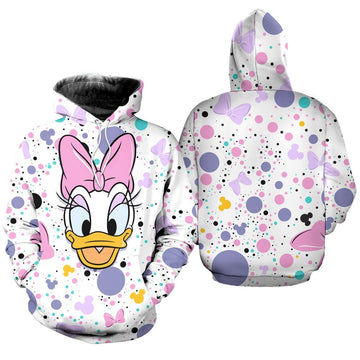 Daisy Duck Polkadot Pattern Disney Fan Gift Stylist Unisex Cartoon Graphic Outfits Aop Hoodie, Zip Hoodie
