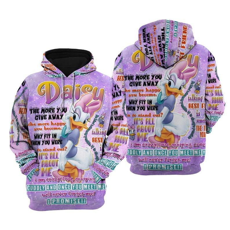 Disney Cartoon Daisy Duck, Cute Daisy Duck, Disney Quotes All Over Print Hoodie, Zip Hoodie