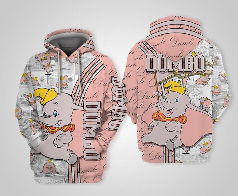 Cute Dumbo The Flying Elephant Disney Cartoon, Dumbo Signature, Dumbo Comics Book Patterns All Over Print Hoodie, Zip Hoodie