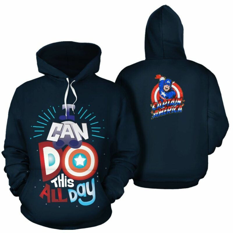 Captain America Superhero Cartoon I Can Do This All Day Over Print 3d Hoodie Zip Hoodie