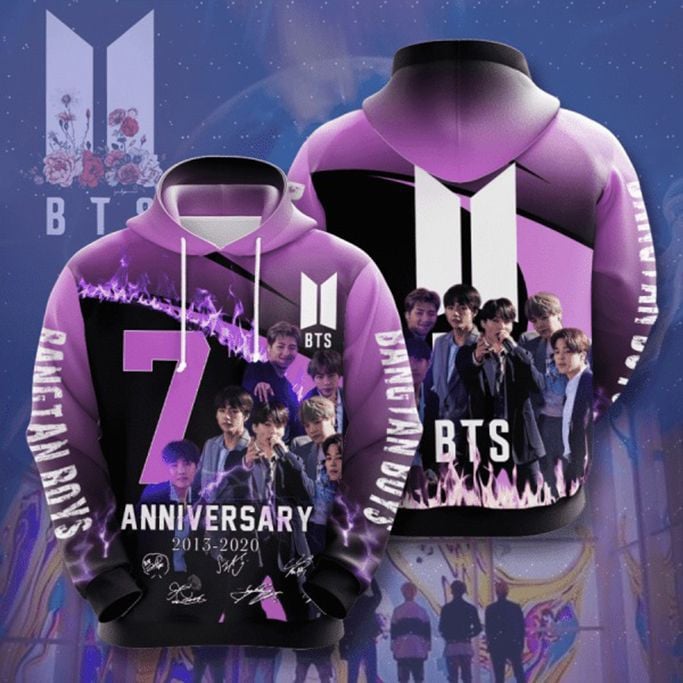 Bts Bangtan Boys 7th Anniversary 2013 2021 Signature Design Gift For Fan Custom 3d Hoodie All Over Printed Hoodie