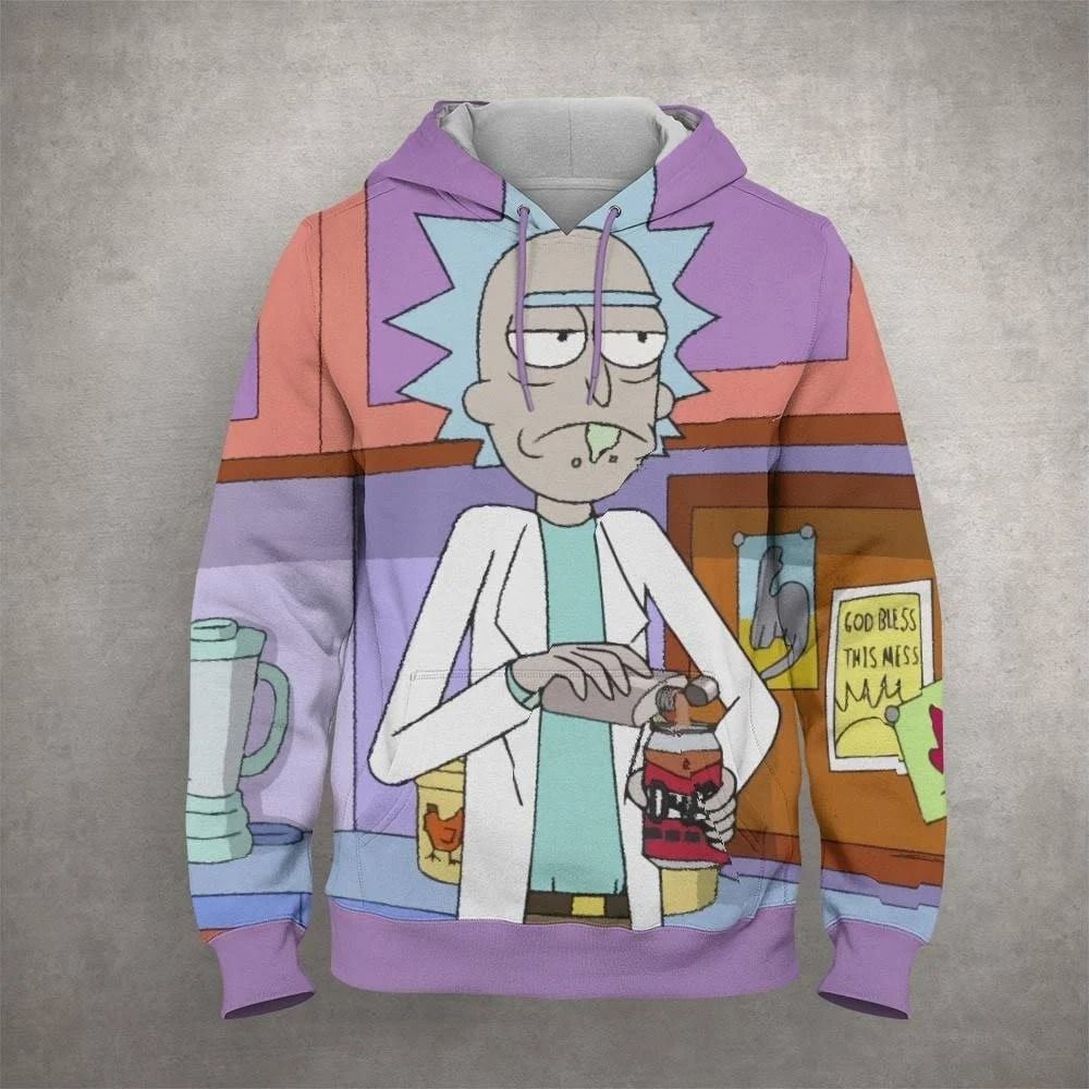 Cartoon Rick And Morty God Bless This Mess Gift For Men And Women Over Print 3d Hoodie Zip Hoodie 929