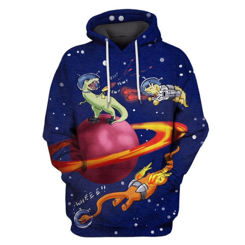 Dinosaur Fighting In Space Cute Blue 3d Hoodie Zip Hoodie