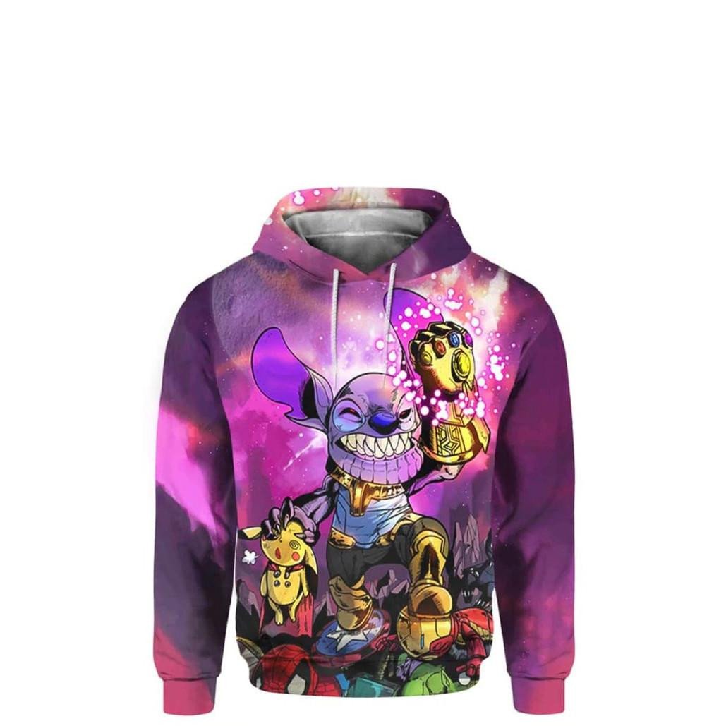 Stitch Thanos, Disney Avengers, Pikachu And Friends Avengers All Over Print Hoodie, Zip Hoodie