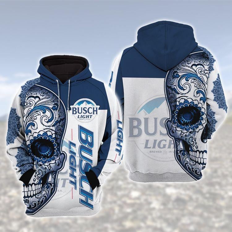 Busch Light Sugar Skull 3d All Over Print T Shirt Hoodie