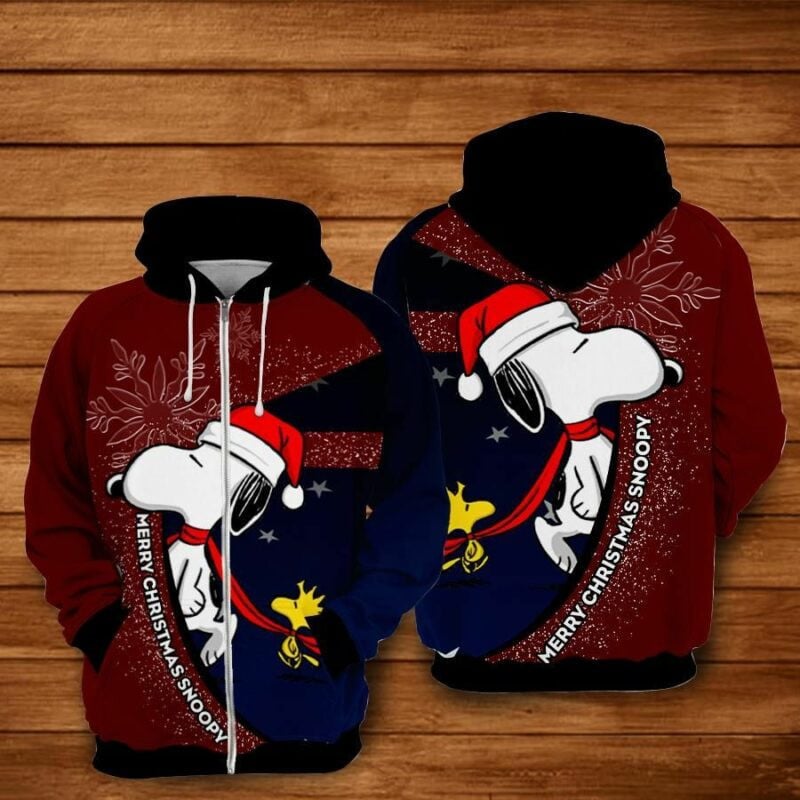 Merry Christmas Snoopy And Woodstock Movies Peanuts Over Print 3d Hoodie Zip Hoodie
