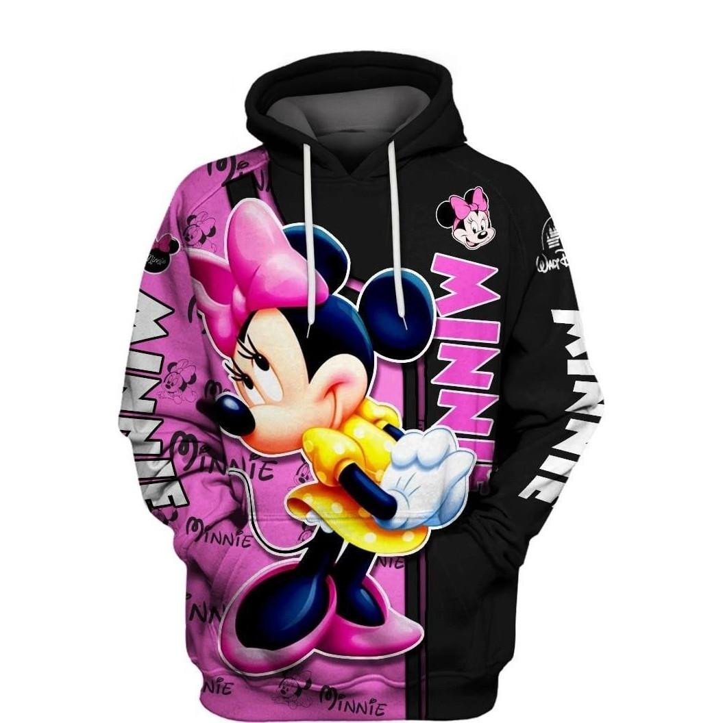 Disney Minnie Mouse, Minnie Pattern Cute Pose Minnie Black Pink Aop Hoodie