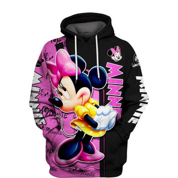 Disney Minnie Mouse, Minnie Pattern Cute Pose Minnie Black Pink Aop Hoodie