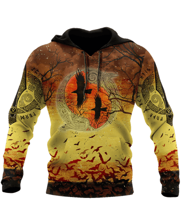 Halloween Hoodie Viking Hoodie Viking Halloween Night Ravens And Bats Yellow Orange 3d Hoodie Zip Hoodie