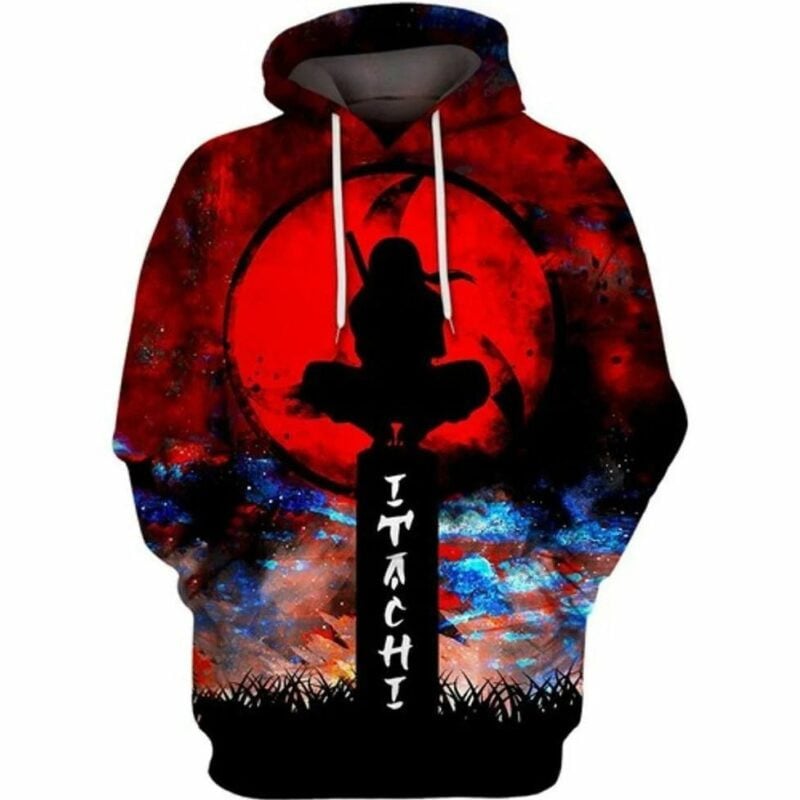 Itachi Blood Moon Naruto Anime All Over Printing 3d Hoodie