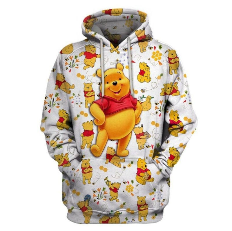 Winnie The Pooh With Flower Pattern White Hoodie Winnie The Pooh 3d Hoodie Zip Hoodie