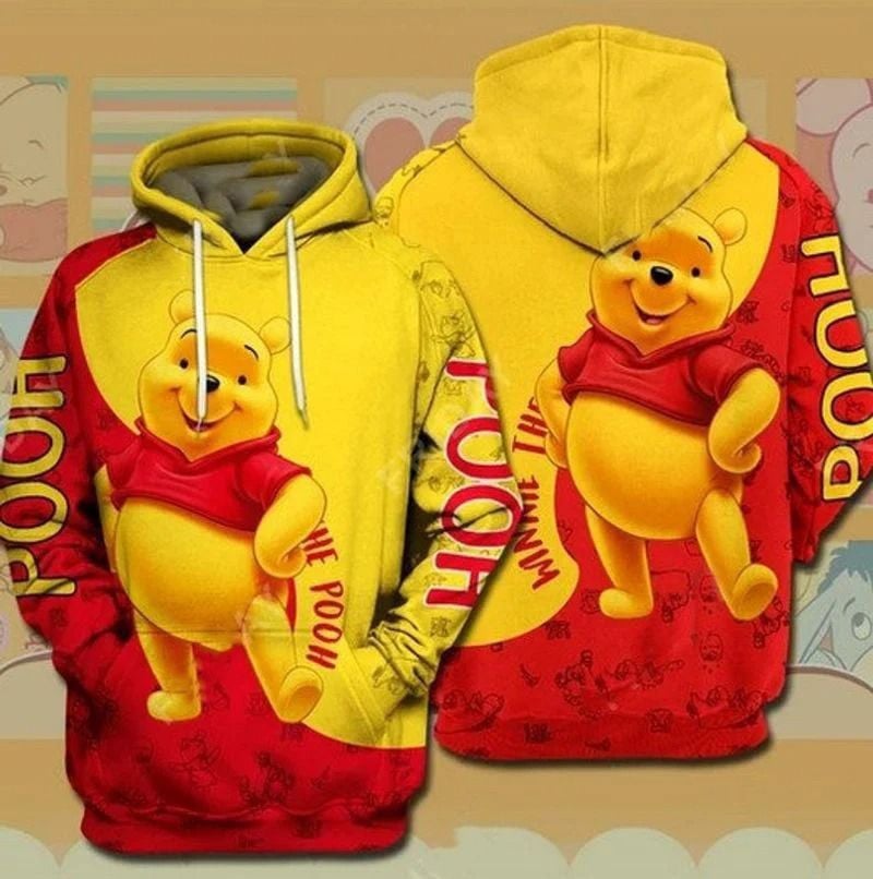 Disney Winnie The Pooh Red And Yellow 3d Hoodie Zip Hoodie