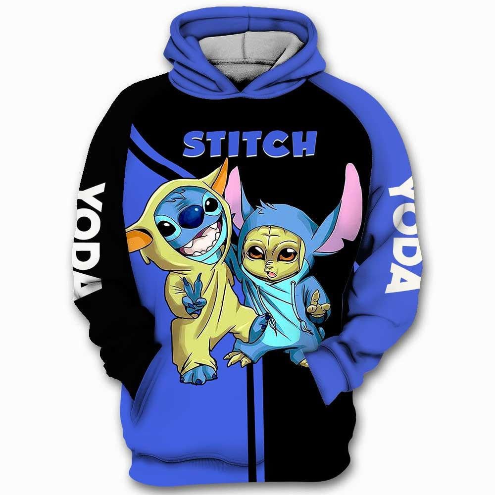 Stitch Disney, Yoda Star Wars, Stitch And Yoda All Over Print Hoodie, Zip Hoodie