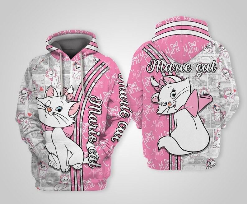 Marie Cat The Aristocats Pink Disney Cartoon, Marie Cat Signature All Over Print Hoodie, Zip Hoodie