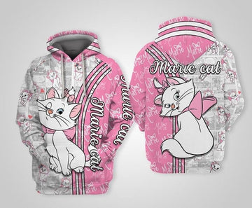 Marie Cat The Aristocats Pink Disney Cartoon, Marie Cat Signature All Over Print Hoodie, Zip Hoodie