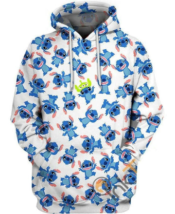 Disney Stitch Stitch Alien Head Pattern Blue White 3d Hoodie Zip Hoodie