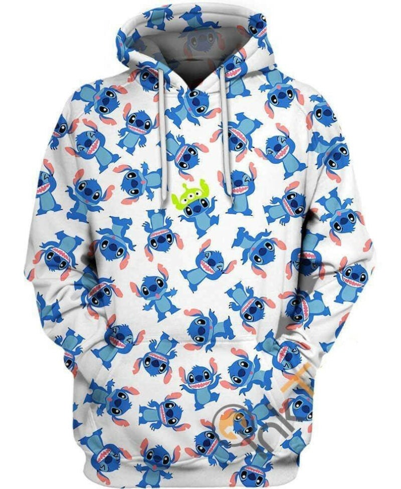 Disney Stitch Stitch Alien Head Pattern Blue White 3d Hoodie Zip Hoodie