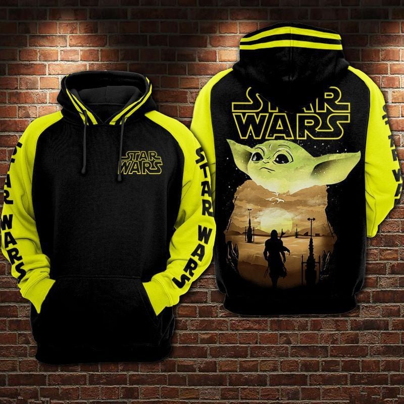 Cute Baby Yoda Hoodie Sweater Shirt Black And Yellow Over Print 3d Hoodie Zip Hoodie