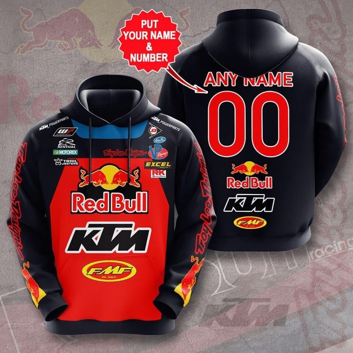 Red Bull Custom Name And Number 3d All Over Print Shirt Hoodie