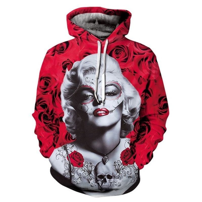 Marilyn Monroe Rose Over Print 3d Hoodie Zip Hoodie