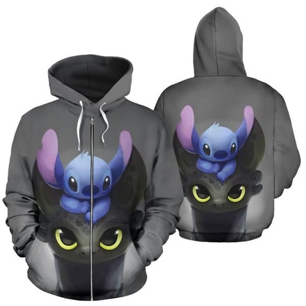 Stitch And Toothless 3d Hoodie Stitch Lover Gift Toothless Lover Hoodie Print All Over Unisex