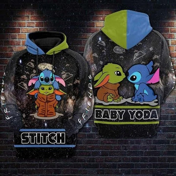 Stitch And Baby Yoda Star Wars Over Print 3d Hoodie Zip Hoodie