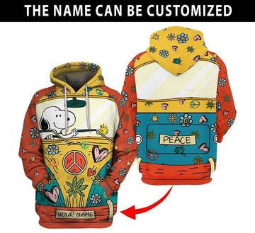 Customized Snoopy, Hippie Snoopy The Peanuts, Snoopy Peace And Love Aop Hoodie