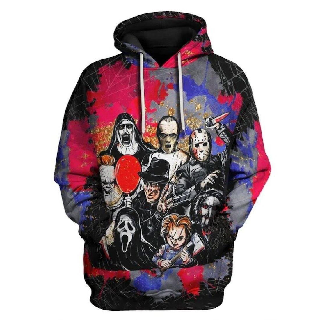 Hallloween Horror Movie Villains Chucky Jason Freddy Ghostface Pennywise All Over Print Hoodie