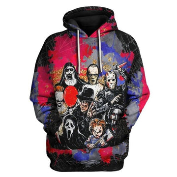 Hallloween Horror Movie Villains Chucky Jason Freddy Ghostface Pennywise All Over Print Hoodie