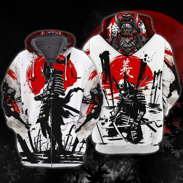 Red Moon Samurai Gift For Men And Women 3d Hoodie Zip Hoodie
