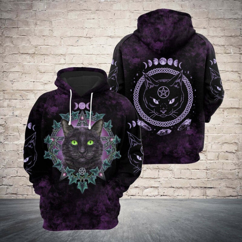 Halloween Hoodie Witch Hoodie Black Cat Witchcraft Moon Crystal Purple 3d Hoodie Zip Hoodie