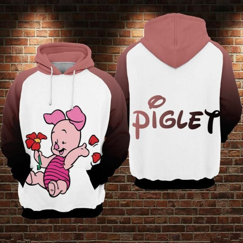 Flowers Piglet Cartoon Winnie The Pooh Hunny Over Print 3d Hoodie Zip Hoodie