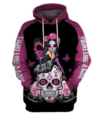 Fight Like A Girl Skull Poco Loco Fairy 3d Hoodie