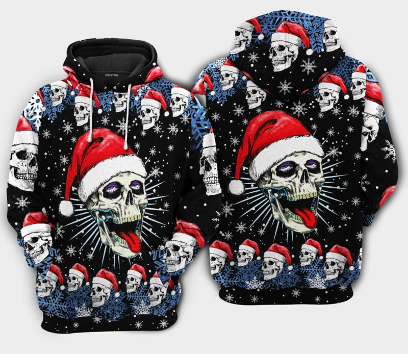 Christmas Skull On The Naughty Hoodie 3d01