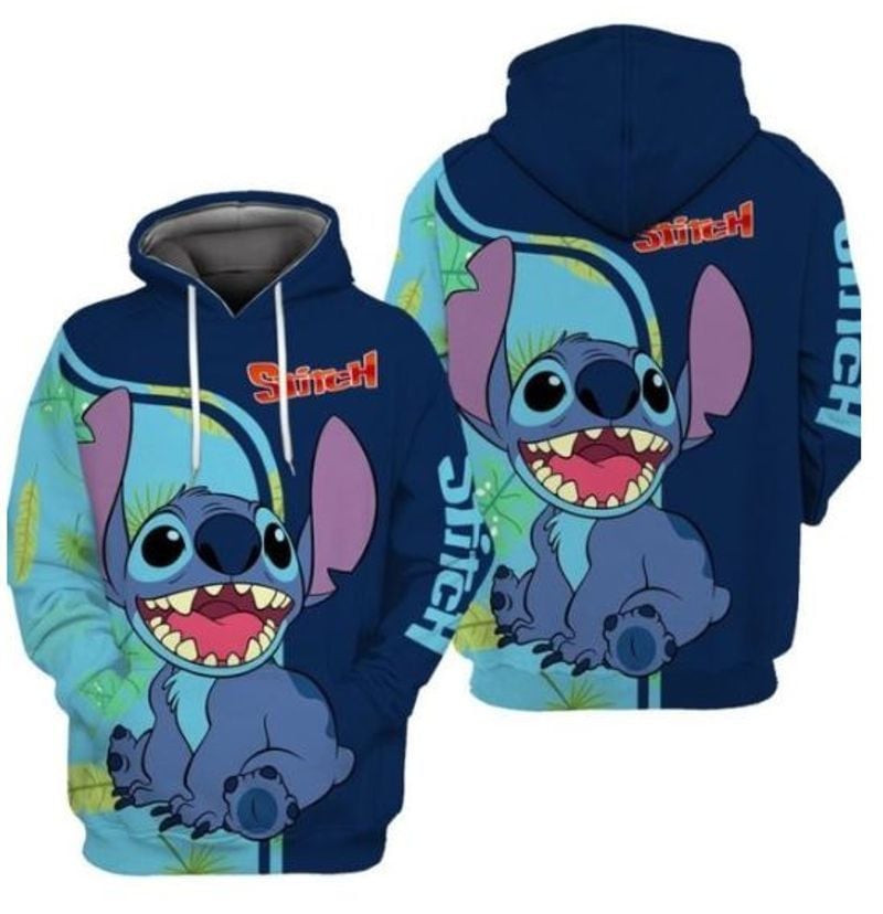 Happy Stitch Blue Over Print 3d Hoodie Zip Hoodie