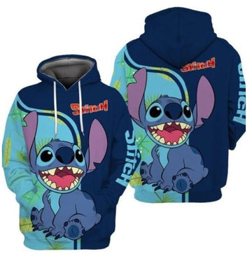 Happy Stitch Blue Over Print 3d Hoodie Zip Hoodie