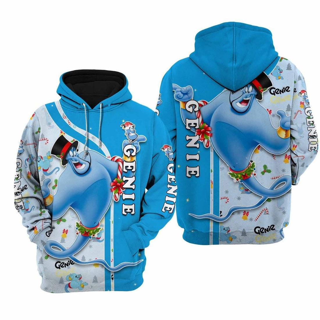 Aladdin Genie Lamp Santa Xmas Disney Fan Gift, Aladdin Gift, Stylist Unisex Cartoon Graphic Outfits Aop Hoodie, Zip Hoodie