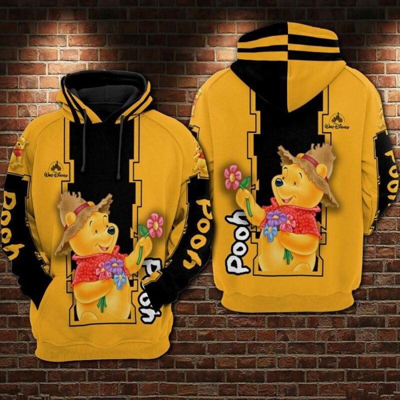Pooh With Flower Winnie The Pooh Walt Disney 2 Over Print 3d Hoodie Zip Hoodie