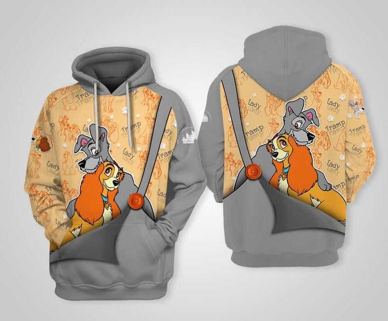 Lady And The Tramp Dog Disney Cartoon Fan Gift All Over Print Hoodie, Zip Hoodie
