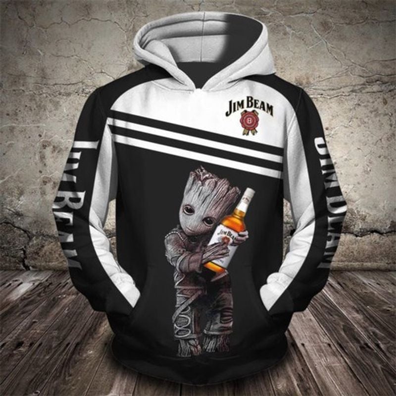 Jim Beam Baby Groot Avengers Holding 3d Hoodie