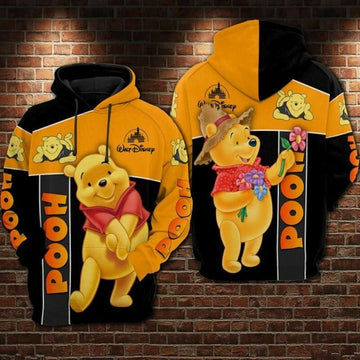 Pooh With Flower Cartoon Winnie The Pooh Over Print 3d Hoodie Zip Hoodie