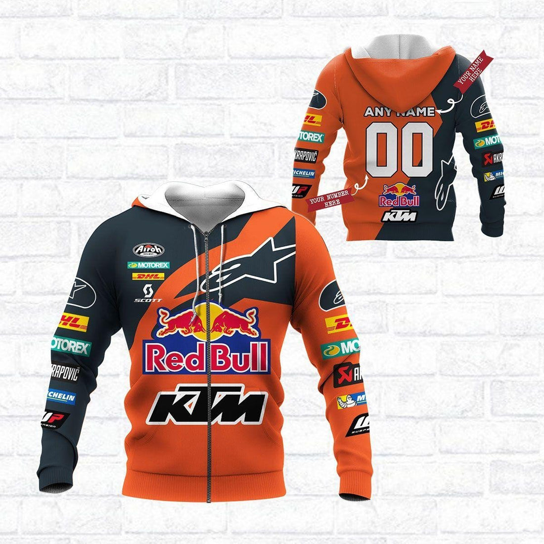 Custom Name &amp; Number Red Bull Ktm Factory Racing F1 8k88 Fan Gift 3d Zip Hoodie Hoodie Ii0